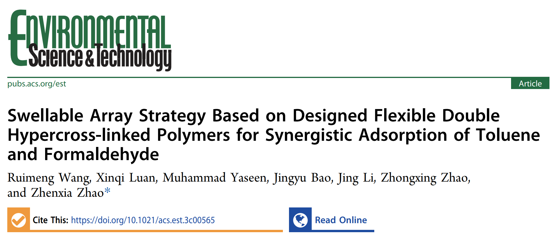 我院赵祯霞教授团队在“高湿复杂VOCs组分协同吸附”方面研究取得新突破